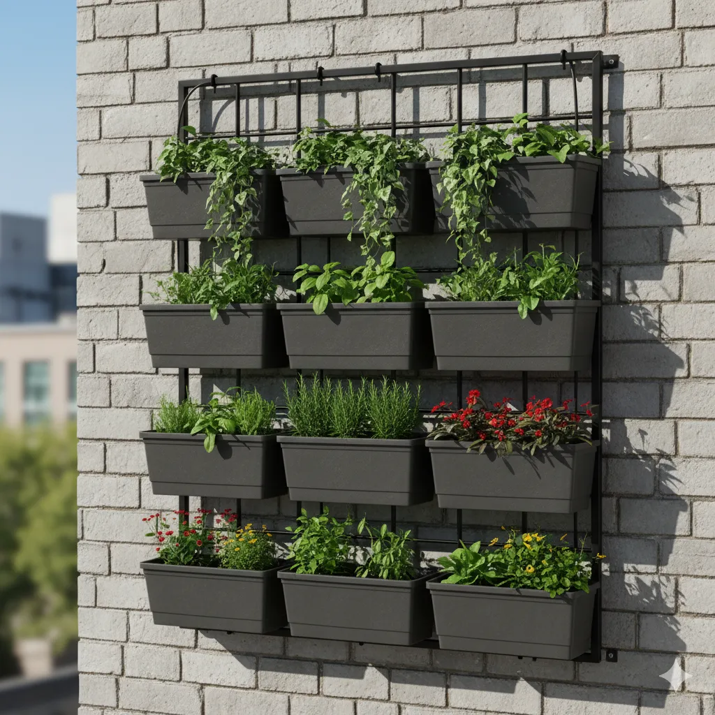 Vertical Garden System with mounting hardware and planters